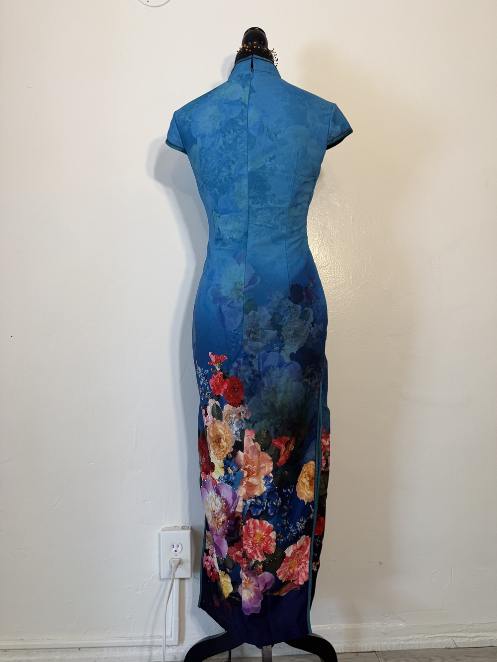 Blue Floral Cheongsam Maxi Dress - Picture 2 of 12